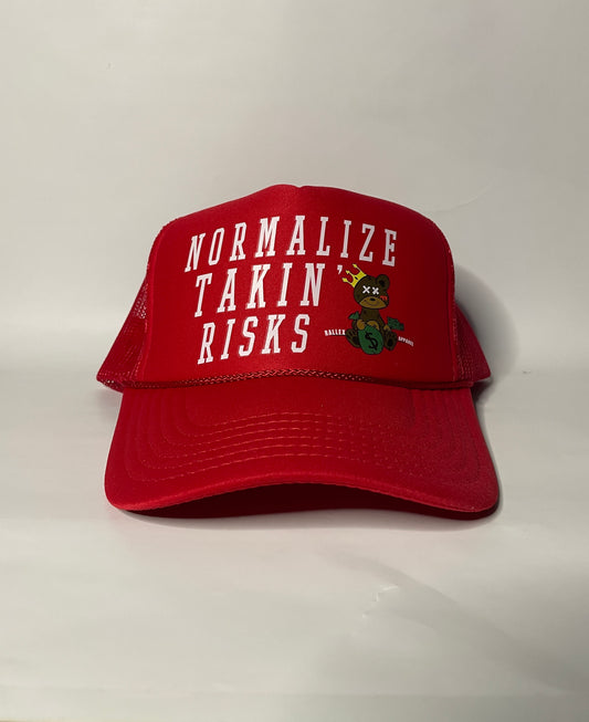 "Normalize Takin' Risks" RED Mesh Cap ( On Hand )