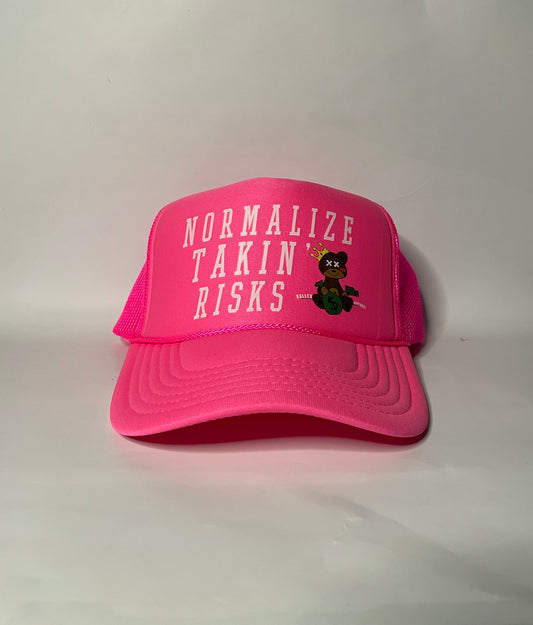 " Normalize Takin' Risks " PINK Mesh Cap ( On Hand )